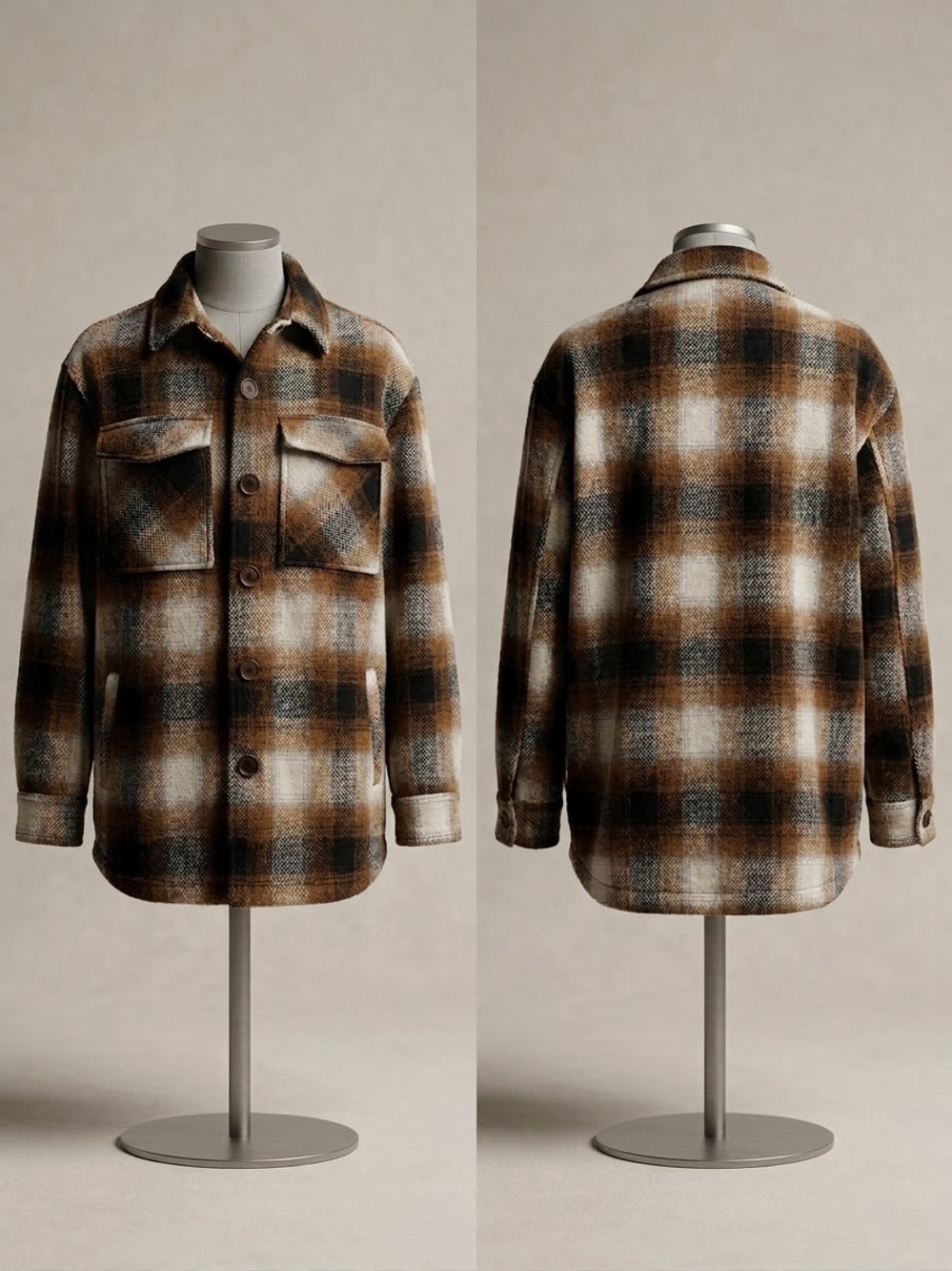 Men's Brown Plaid Lightweight Shacket Jacket